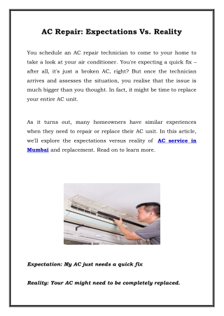 AC Repair: Expectations Vs. Reality
