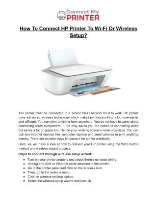 How To Connect HP Printer To Wi-Fi Or Wireless Setup