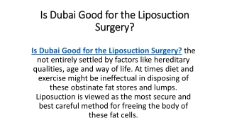 Is Dubai Good for the Liposuction Surgery