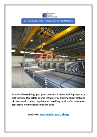 Get Overhead Crane Training Operator Certification