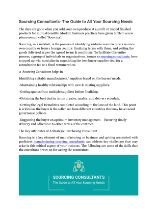 Sourcing Consultants - Industry experts