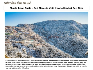 Shimla Travel Guide – Best Places to Visit, How to Reach & Best Time