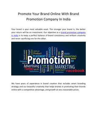 Promote Your Brand Online With Brand Promotion Company In India