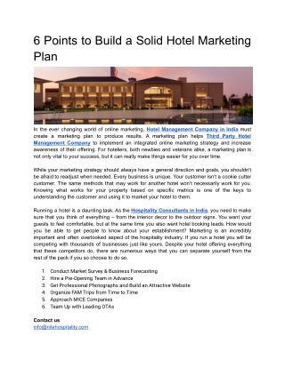 6 Points to Build a Solid Hotel Marketing Plan