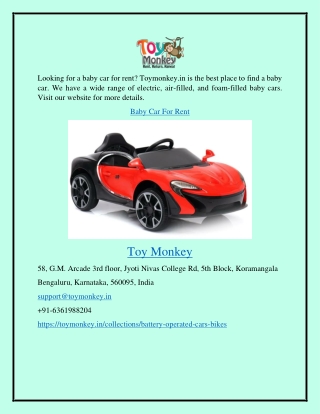 Baby Car for Rent Toymonkey.in