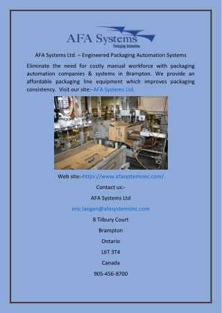 AFA Systems Ltd. – Engineered Packaging Automation Systems