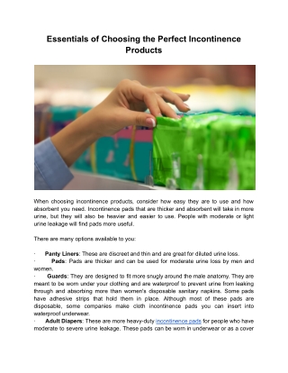 Essentials of Choosing the Perfect Incontinence Products