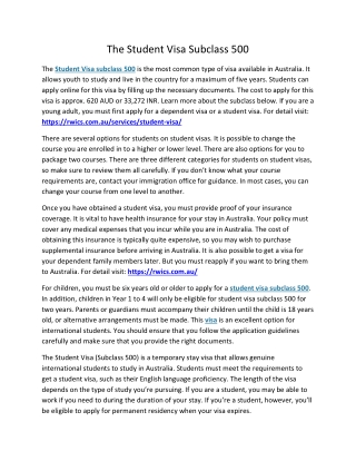 The Student Visa Subclass 500
