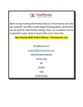 Buy Hosting With Perfect Money  Hostmonsta.com
