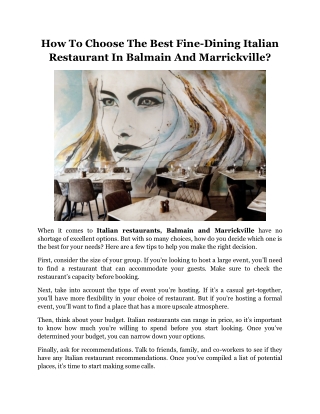 How To Choose The Best Fine-Dining Italian Restaurant In Balmain & Marrickville