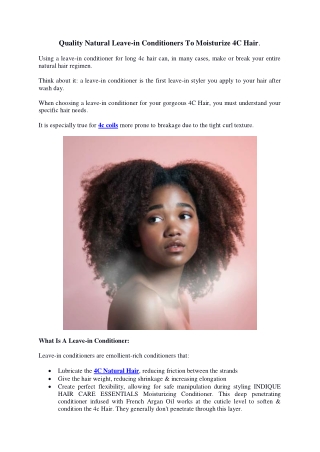 Quality Natural Leave-in Conditioners To Moisturize 4C Hair.