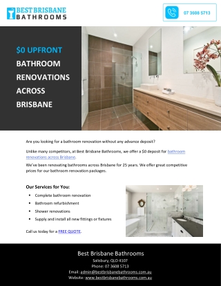 $0 UPFRONT BATHROOM RENOVATIONS ACROSS BRISBANE