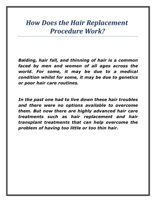 How Does the Hair Replacement Procedure Work