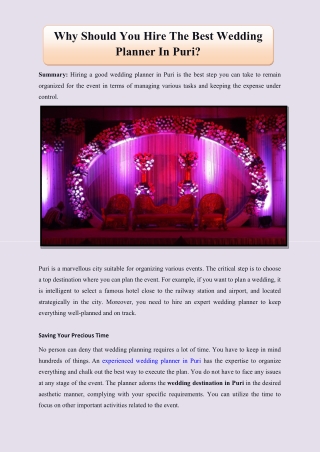 Why Should You Hire The Best Wedding Planner In Puri?