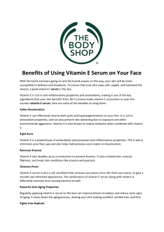 Benefits of Using Vitamin E Serum on Your Face