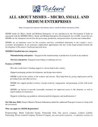 All About MSMEs – Micro, Small and Medium Enterprises