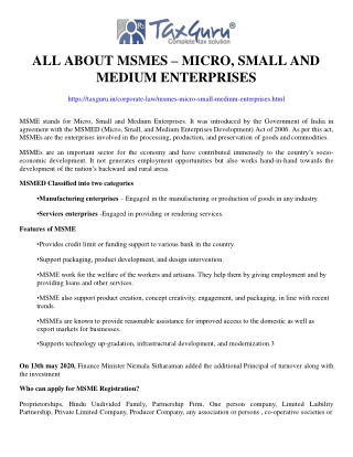 All About MSMEs – Micro, Small and Medium Enterprises
