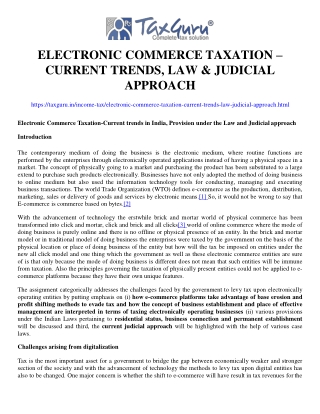 Electronic Commerce Taxation – Current trends, Law & Judicial approach