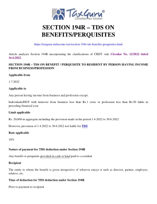 Section 194R – TDS on Benefits/Perquisites
