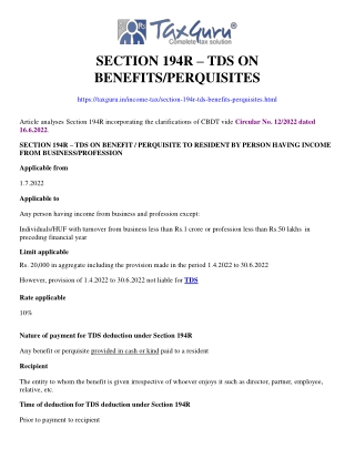 Section 194R – TDS on Benefits/Perquisites