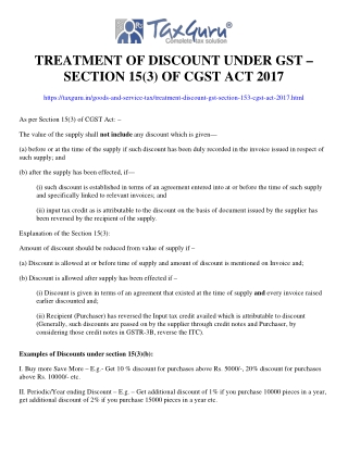 Treatment of Discount Under GST – Section 15(3) of CGST Act 2017
