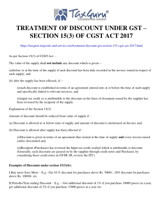Treatment of Discount Under GST – Section 15(3) of CGST Act 2017