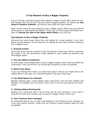 6 Top Reasons to Buy a Bigger Property