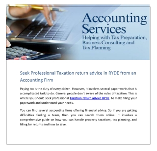 Seek Professional Taxation return advice in RYDE from an Accounting Firm