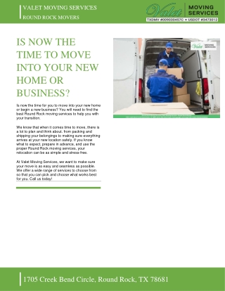 VALET MOVING SERVICES - IS NOW THE TIME TO MOVE INTO YOUR NEW HOME OR BUSINESS