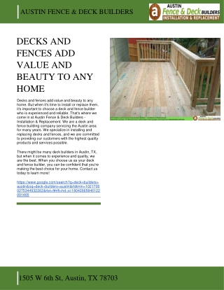 AUSTIN FENCE AND DECK - DECKS AND FENCES ADD VALUE AND BEAUTY TO ANY HOME