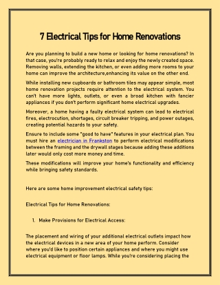 7 Electrical Tips for Home Renovations