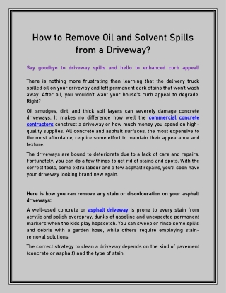 How to Remove Oil and Solvent Spills from a Driveway