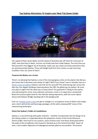 Top Sydney Attractions To Inspire your Next Trip Down Under