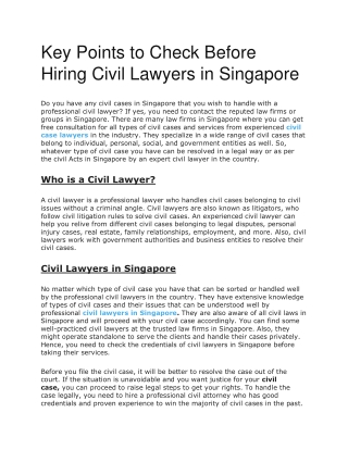 Key Points to Check Before Hiring Civil Lawyers in Singapore