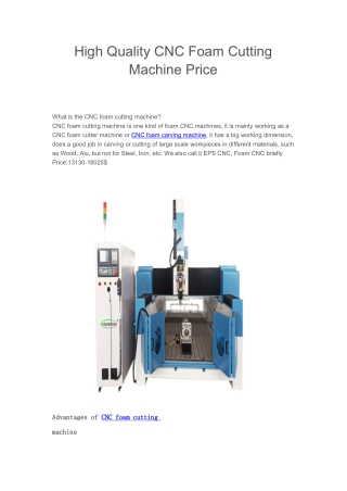 High Quality CNC Foam Cutting Machine Price