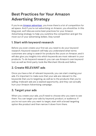 Best Practices for Your Amazon Advertising Strategy