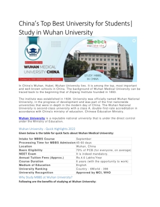 China’s Top Best University for Students| Study in Wuhan University