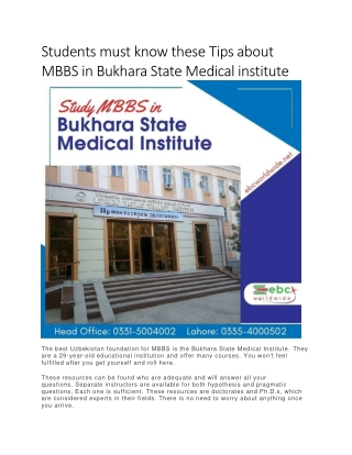 Students must know these Tips about MBBS in Bukhara State Medical institute