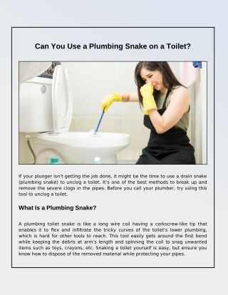 Is It Safe to Use a Plumbing Snake on a Toilet?