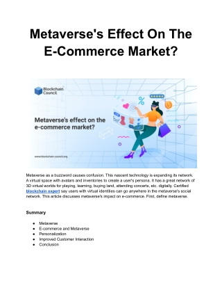 Metaverse's Effect On The E-Commerce Market