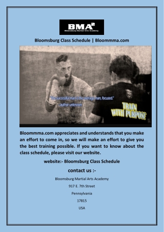 Bloomsburg Class Schedule | Bloommma.com
