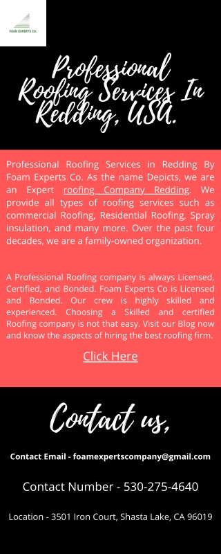 Professional Roofing Services In Redding, USA.