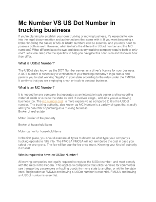 Mc Number VS US Dot Number in trucking business