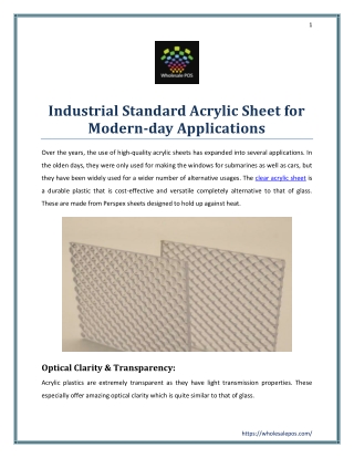 Industrial Standard Acrylic Sheet for Modern day Applications