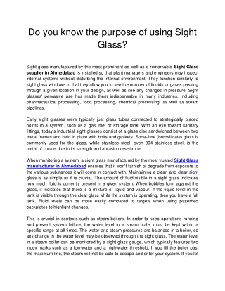 Do you know the purpose of using Sight Glass