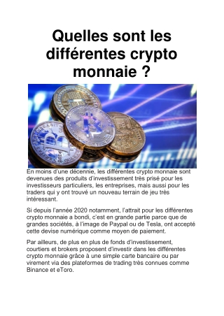 Les différentes crypto monnaies : les voici !