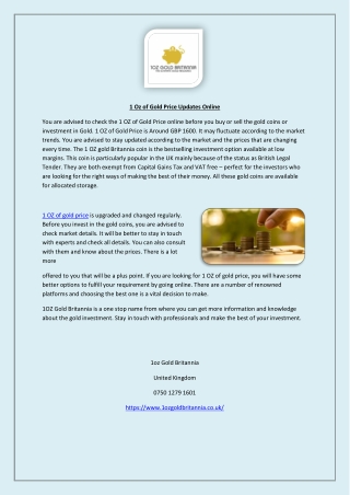 1 Oz of Gold Price Updates Online