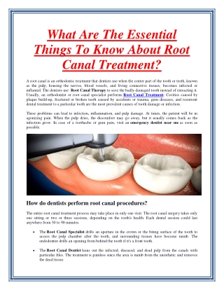 What Are The Essential Things To Know About Root Canal Treatment