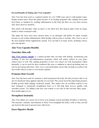 Several Benefits of Taking Aloe Vera Capsules