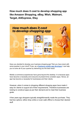 How much does it cost to develop shopping app like Amazon Shopping, eBay, Wish, Walmart, Target, AliExpress, Etsy